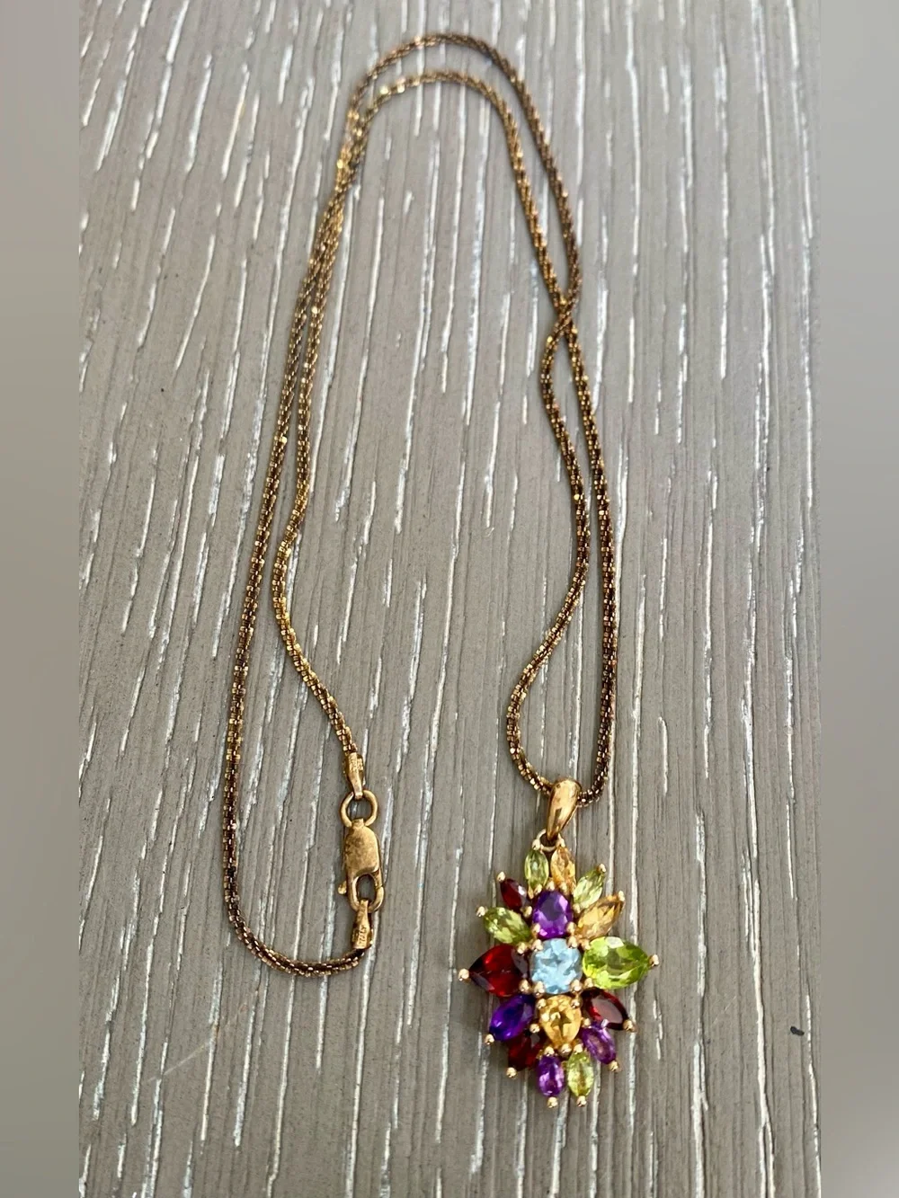 Vintage Multi-Gemstone Floral Cluster Pendant 925 With Necklace Made In Italy 🇮🇹
